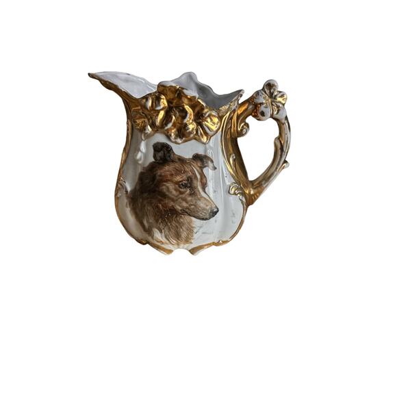 Small Porcelain Victorian Edwardian Little Creamer Pitcher Dog Theme - Picture 2 of 8